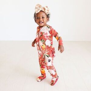 Posh Peanut Ruffled Zipper Footie Pajamas Lenora Floral Bamboo Newborn Size